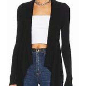 Autumn Cashmere For VERONIQUE Ribbed Drape Wool & Cashmere Cardigan Navy S